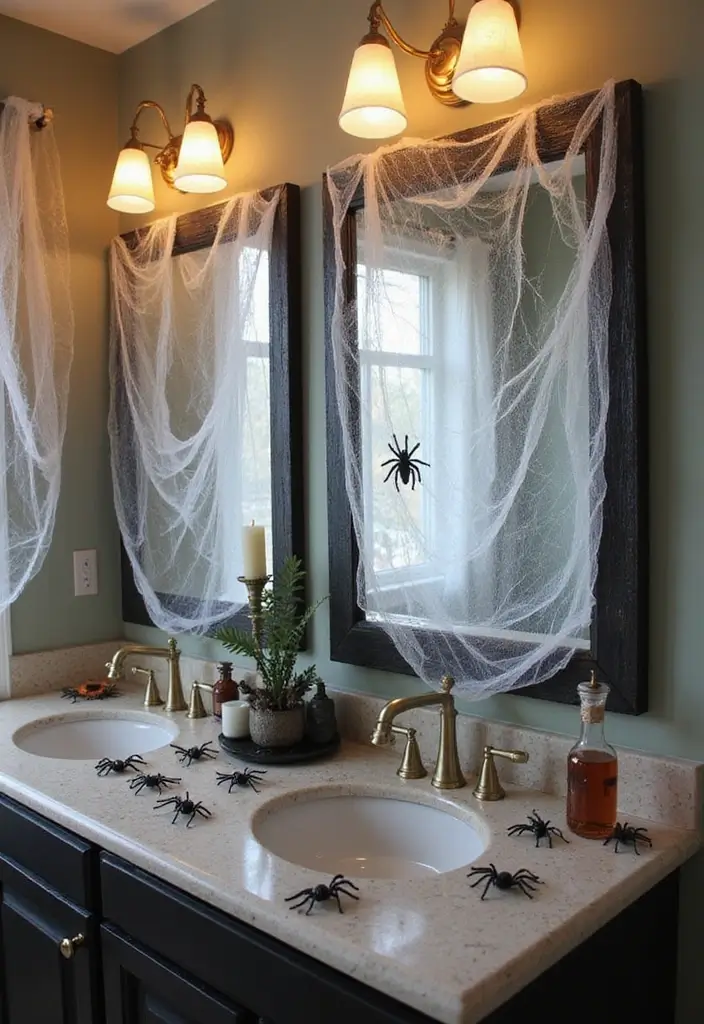 28 Halloween Bathroom Ideas That Are Spooky and Fun 26 28 Halloween Bathroom Ideas That Are Spooky and Fun - 25. Faux Spider Webs