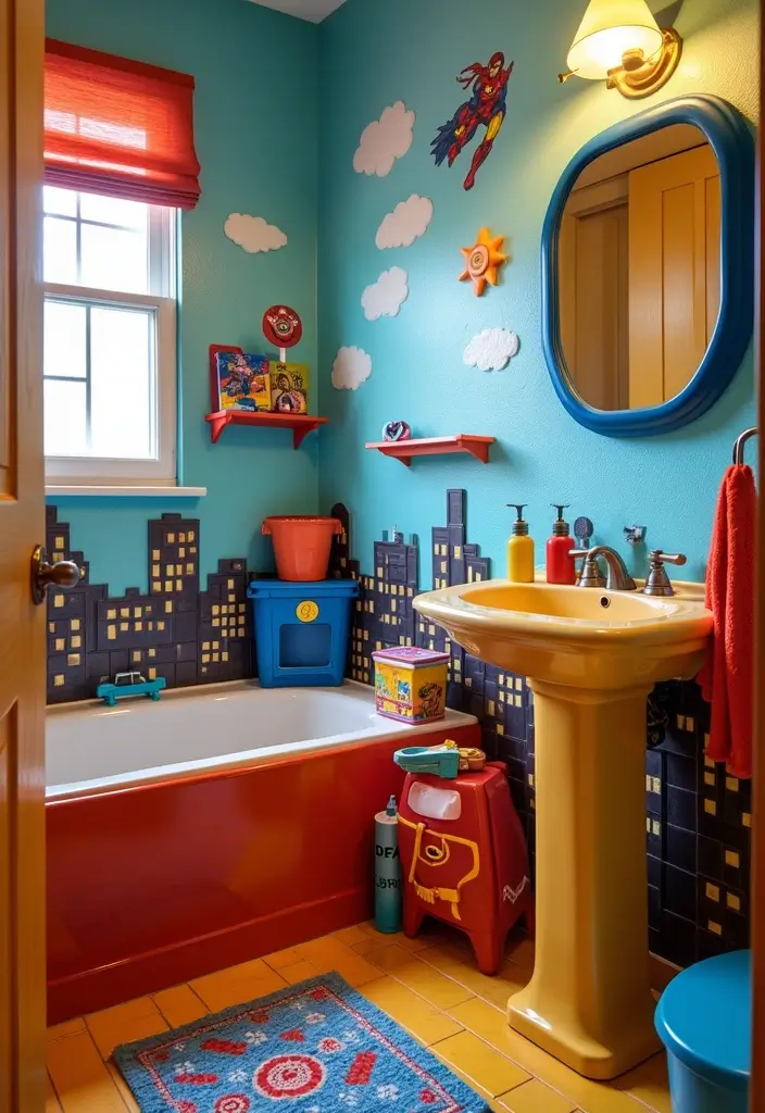 28 Kids Bathroom Ideas That Are Playful and Easy to Clean 12 28 Kids Bathroom Ideas That Are Playful and Easy to Clean - 11. Superhero Headquarters