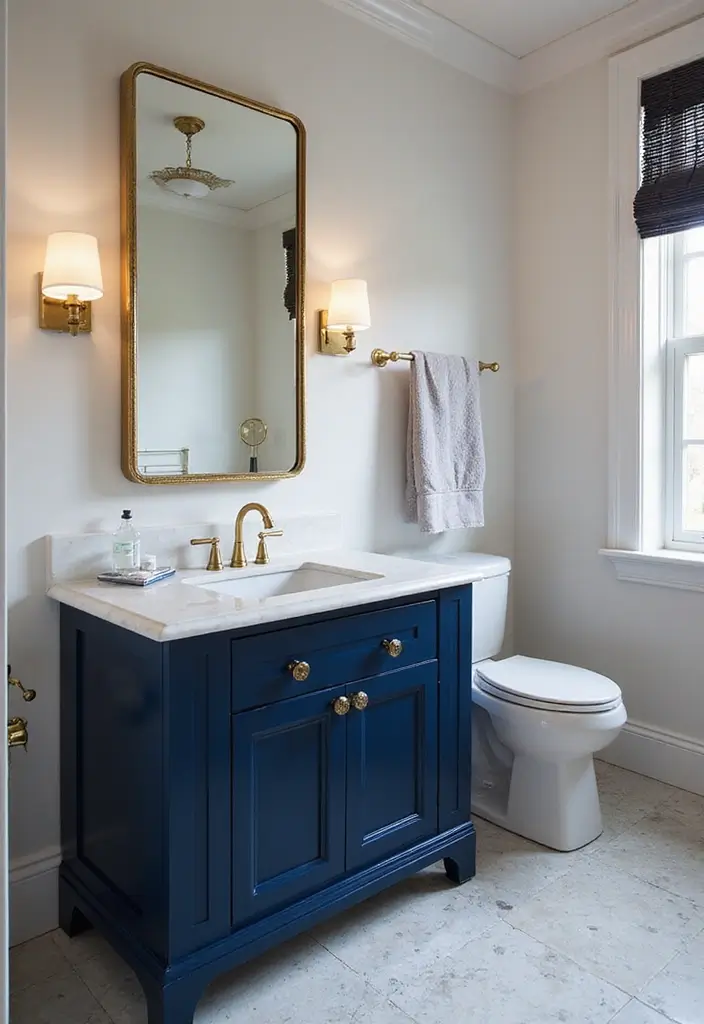 28 Navy Gold Bathroom Designs That Feel Luxe and Balanced 14 28 Navy Gold Bathroom Designs That Feel Luxe and Balanced - 13. Navy Blue Bathroom Vanities