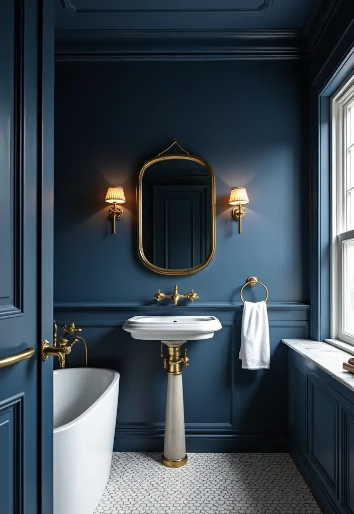 28 Navy Gold Bathroom Designs That Feel Luxe and Balanced 18 28 Navy Gold Bathroom Designs That Feel Luxe and Balanced - 17. Navy Blue Ceiling