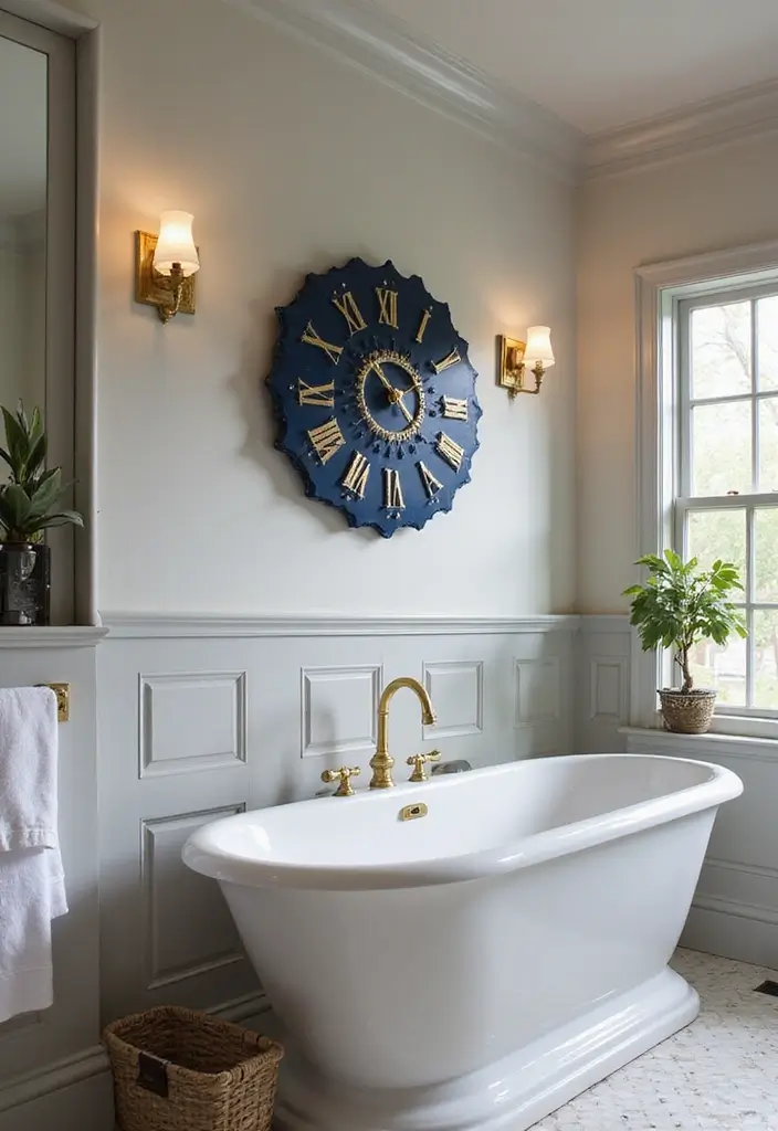 28 Navy Gold Bathroom Designs That Feel Luxe and Balanced 25 28 Navy Gold Bathroom Designs That Feel Luxe and Balanced - 24. Navy and Gold Clocks