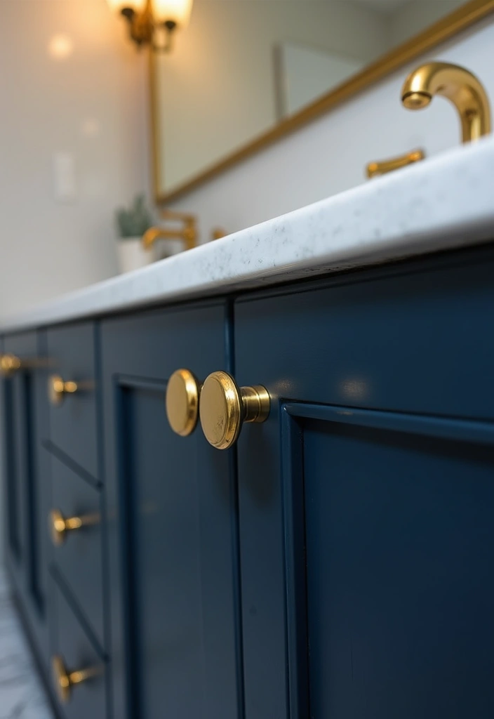 28 Navy Gold Bathroom Designs That Feel Luxe and Balanced 4 28 Navy Gold Bathroom Designs That Feel Luxe and Balanced - 3. Gold Accents in Hardware