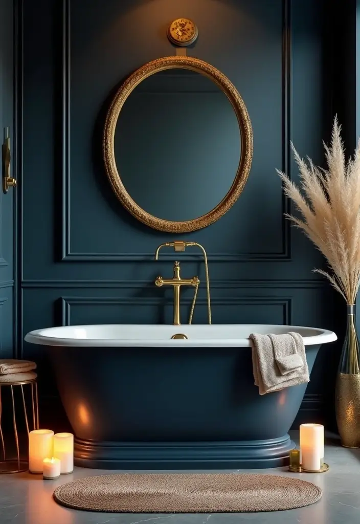 28 Navy Gold Bathroom Designs That Feel Luxe and Balanced 5 28 Navy Gold Bathroom Designs That Feel Luxe and Balanced - 4. Luxurious Navy Bathtubs