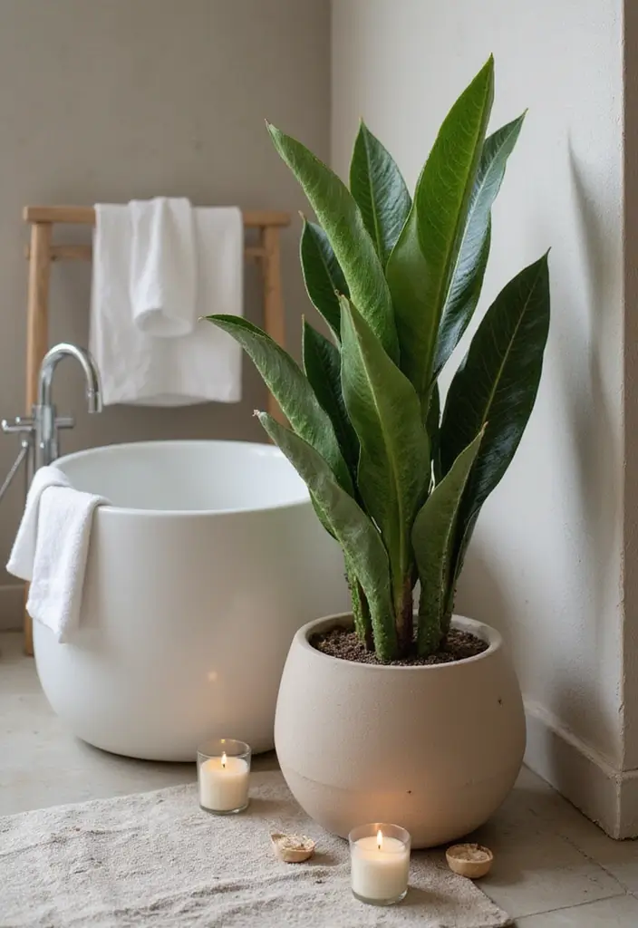 28 Plants in Bathroom Ideas That Freshen the Air 2 28 Plants in Bathroom Ideas That Freshen the Air - 1. Snake Plant: The Low-Maintenance Hero