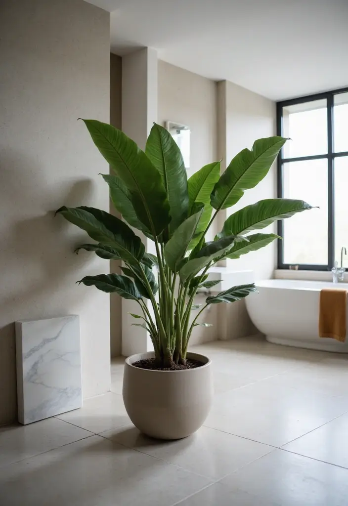28 Plants in Bathroom Ideas That Freshen the Air 10 28 Plants in Bathroom Ideas That Freshen the Air - 9. Rubber Plant: Bold Statement