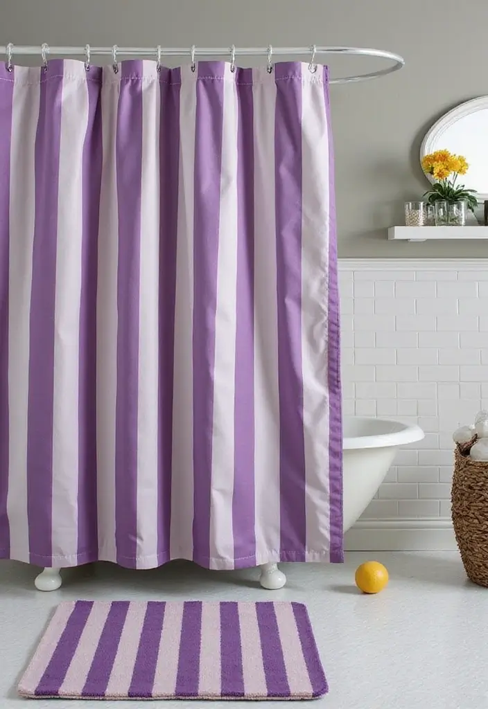 28 Plum Bathroom Ideas With Deep Luxurious Tones 11 28 Plum Bathroom Ideas With Deep Luxurious Tones - 10. Plum and White Striped Shower Curtain