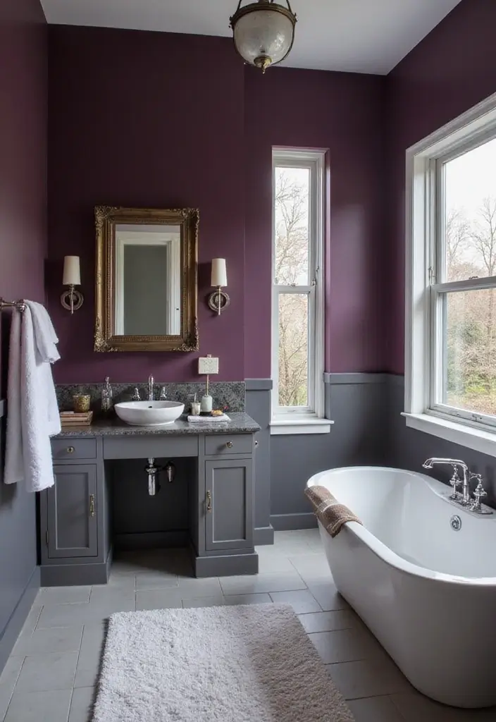 28 Plum Bathroom Ideas With Deep Luxurious Tones 14 28 Plum Bathroom Ideas With Deep Luxurious Tones - 13. Plum and Gray Color Palette