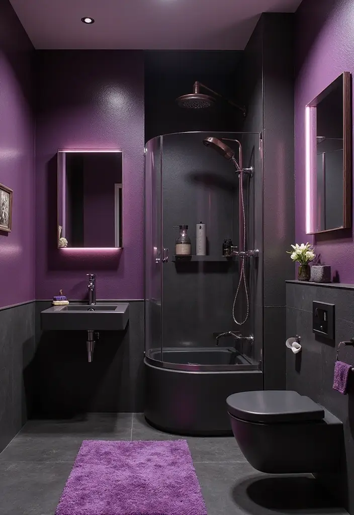 28 Plum Bathroom Ideas With Deep Luxurious Tones 19 28 Plum Bathroom Ideas With Deep Luxurious Tones - 18. Plum and Black Contrast