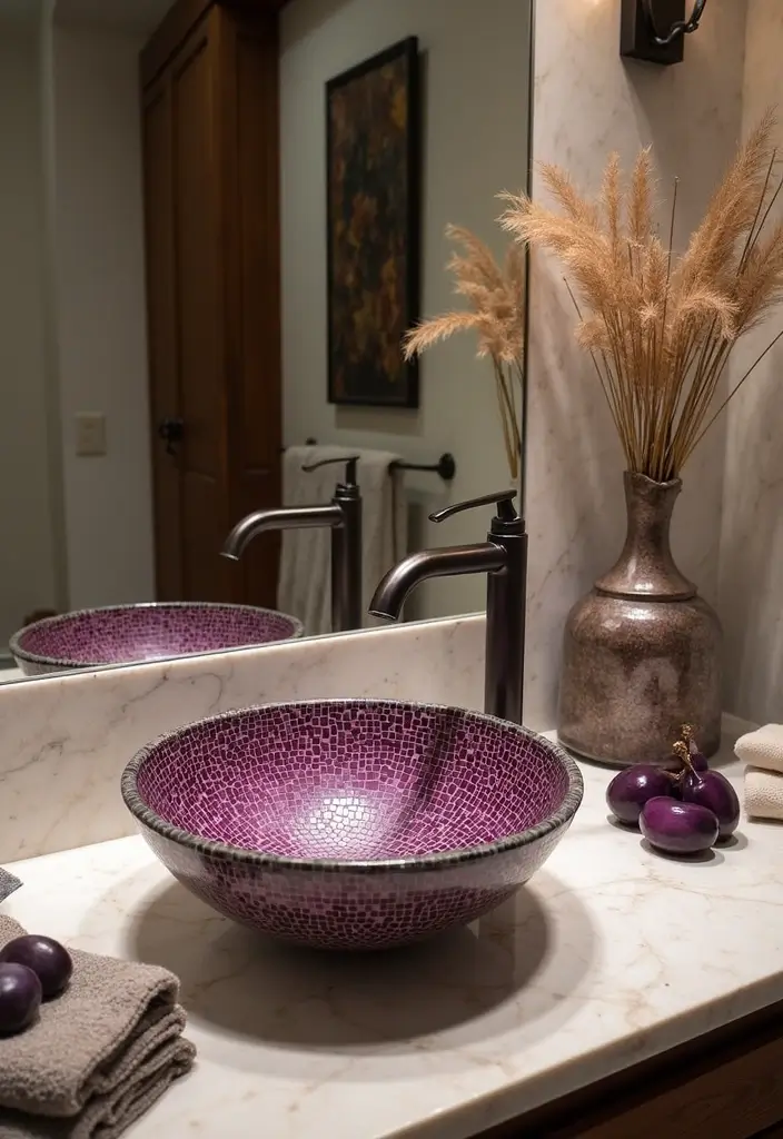 28 Plum Bathroom Ideas With Deep Luxurious Tones 20 28 Plum Bathroom Ideas With Deep Luxurious Tones - 19. Plum Mosaic Sink