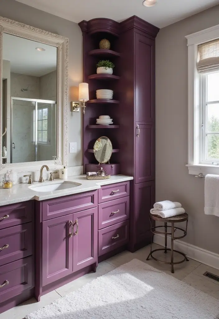 28 Plum Bathroom Ideas With Deep Luxurious Tones 25 28 Plum Bathroom Ideas With Deep Luxurious Tones - 24. Plum Cabinetry