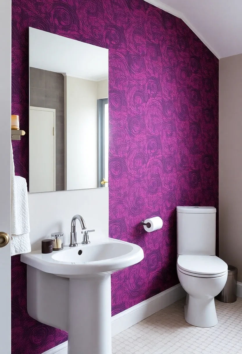 28 Plum Bathroom Ideas With Deep Luxurious Tones 28 28 Plum Bathroom Ideas With Deep Luxurious Tones - 27. Plum Textured Wallpaper