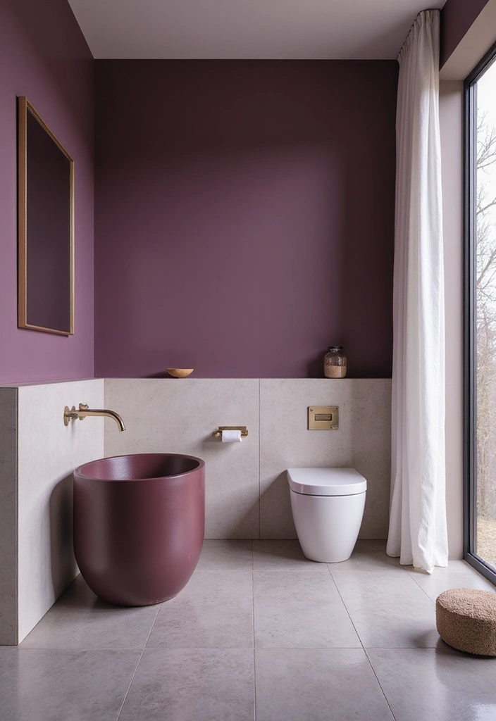 28 Plum Bathroom Ideas With Deep Luxurious Tones 29 28 Plum Bathroom Ideas With Deep Luxurious Tones - 28. Plum Color-Blocked Walls