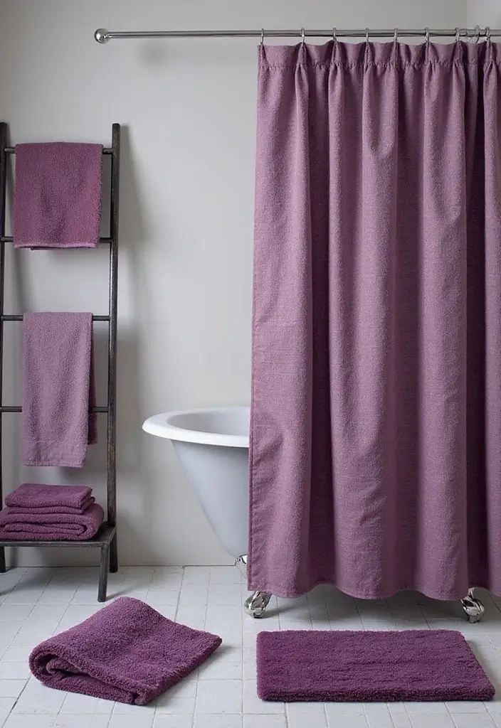 28 Plum Bathroom Ideas With Deep Luxurious Tones 4 28 Plum Bathroom Ideas With Deep Luxurious Tones - 3. Plum Curtains and Accessories