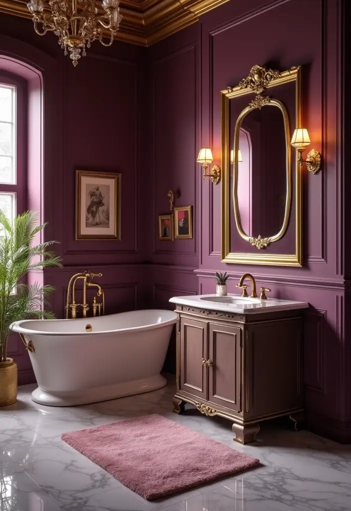 28 Plum Bathroom Ideas With Deep Luxurious Tones 6 28 Plum Bathroom Ideas With Deep Luxurious Tones - 5. Plum and Gold Combination