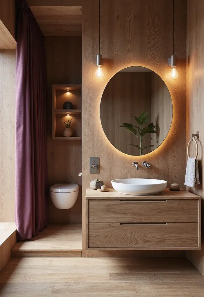 28 Plum Bathroom Ideas With Deep Luxurious Tones 9 28 Plum Bathroom Ideas With Deep Luxurious Tones - 8. Natural Wood and Plum Contrast