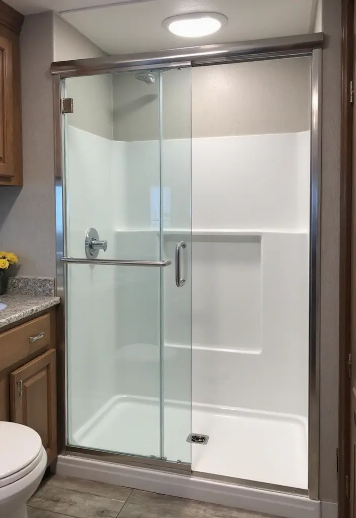 28 RV Bathroom Remodel Ideas That Save Space 12 28 RV Bathroom Remodel Ideas That Save Space - 11. Sliding Shower Doors
