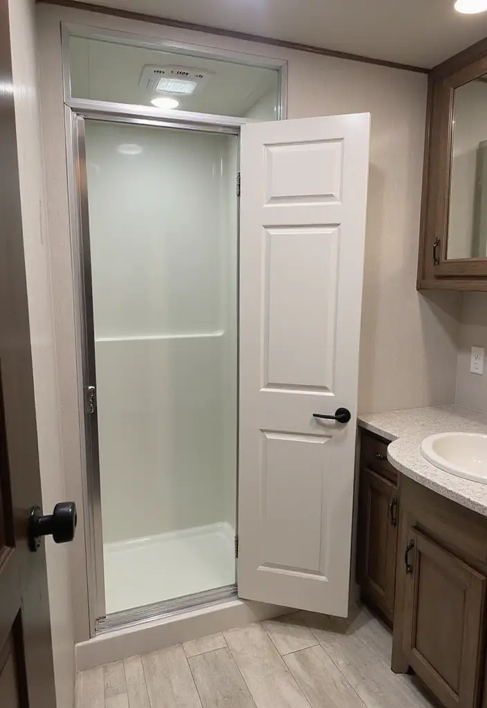 28 RV Bathroom Remodel Ideas That Save Space 13 28 RV Bathroom Remodel Ideas That Save Space - 12. Pocket Doors