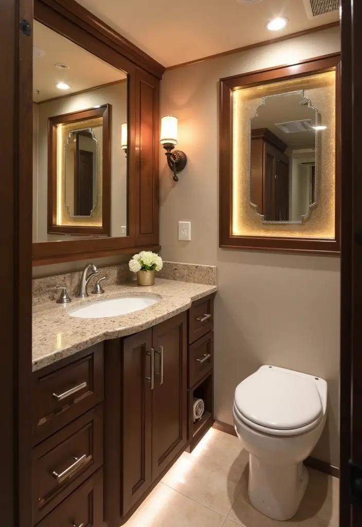 28 RV Bathroom Remodel Ideas That Save Space 16 28 RV Bathroom Remodel Ideas That Save Space - 15. Integrated Lighting