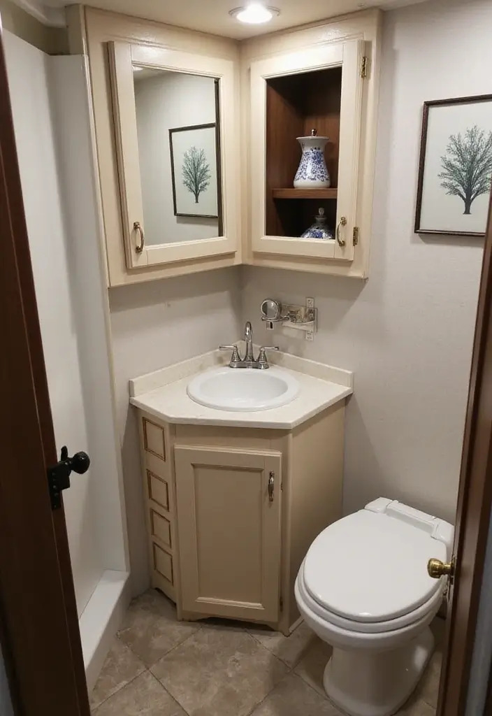 28 RV Bathroom Remodel Ideas That Save Space 3 28 RV Bathroom Remodel Ideas That Save Space - 2. Corner Vanity Units