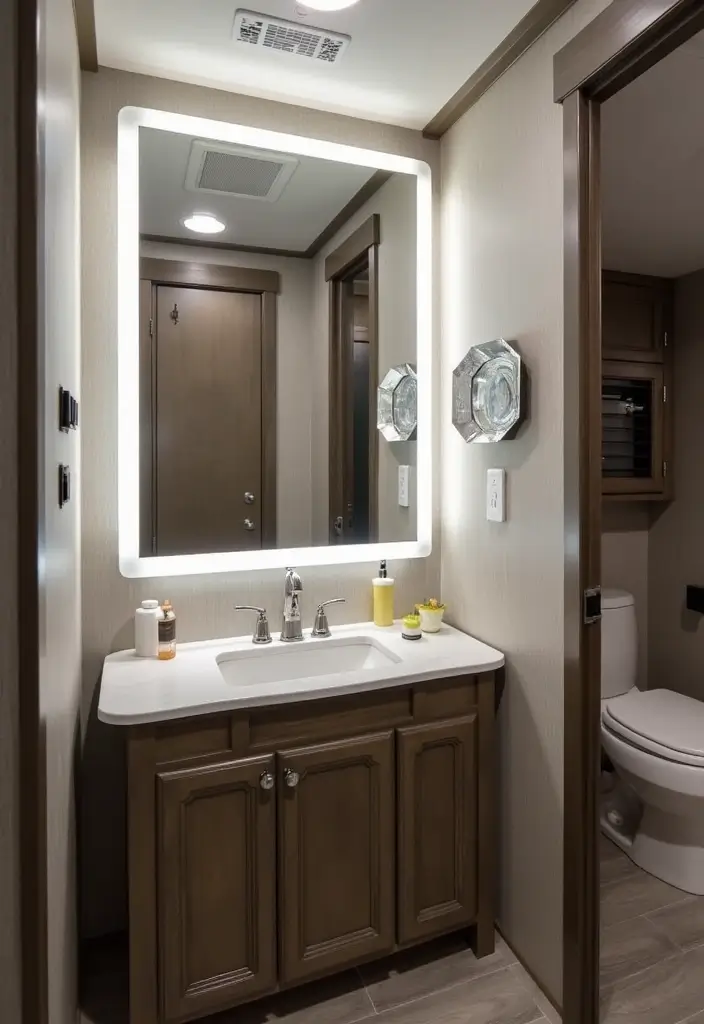 28 RV Bathroom Remodel Ideas That Save Space 23 28 RV Bathroom Remodel Ideas That Save Space - 22. Smart Mirrors