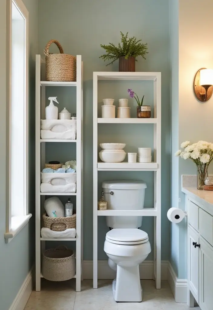 28 Toilet and Sink Bathroom Ideas That Maximize Small Spaces 11 28 Toilet and Sink Bathroom Ideas That Maximize Small Spaces - 10. Vertical Storage Units
