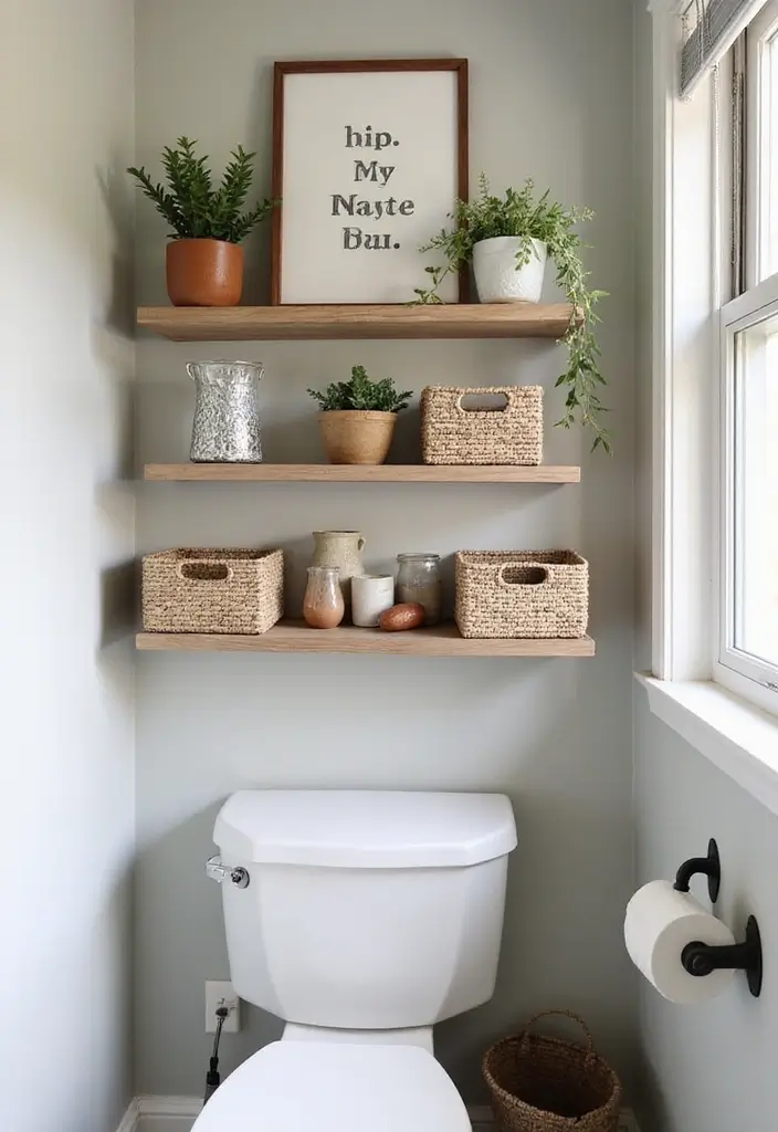 28 Toilet and Sink Bathroom Ideas That Maximize Small Spaces 6 28 Toilet and Sink Bathroom Ideas That Maximize Small Spaces - 5. Open Shelving Above the Toilet