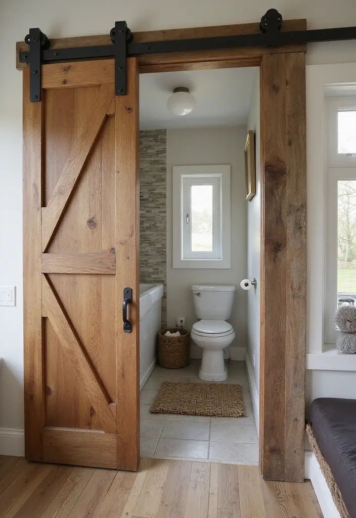 28 Toilet and Sink Bathroom Ideas That Maximize Small Spaces 9 28 Toilet and Sink Bathroom Ideas That Maximize Small Spaces - 8. Sliding Barn Door for Bathroom Access