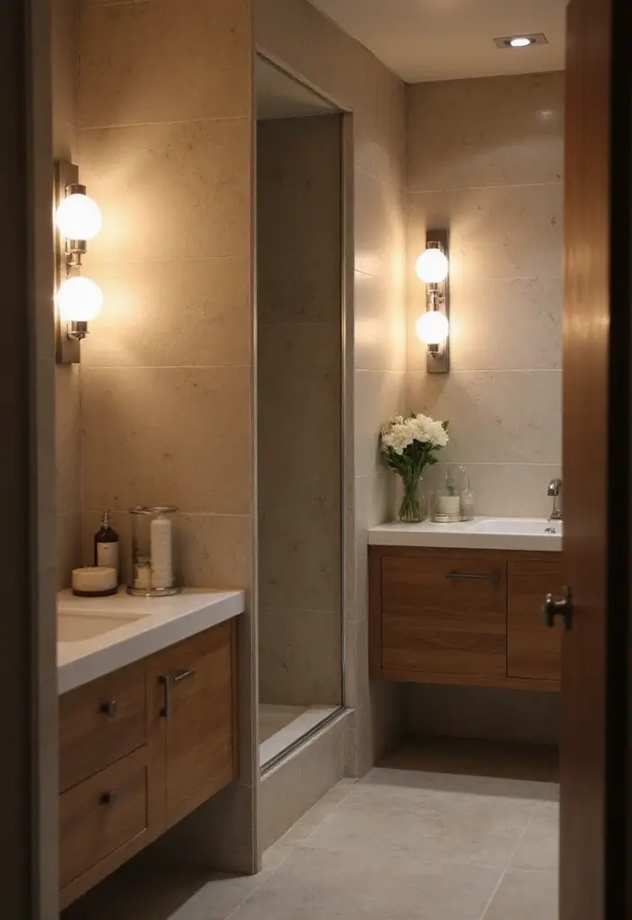 28 Toilet and Sink Bathroom Ideas That Maximize Small Spaces 10 28 Toilet and Sink Bathroom Ideas That Maximize Small Spaces - 9. Smart Light Fixtures