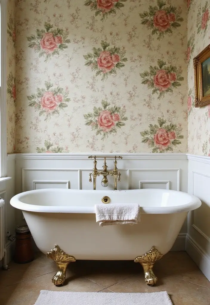 28 Whimsical Bathroom Ideas That Feel Magical 2 28 Whimsical Bathroom Ideas That Feel Magical - 1. Vintage Floral Wallpaper