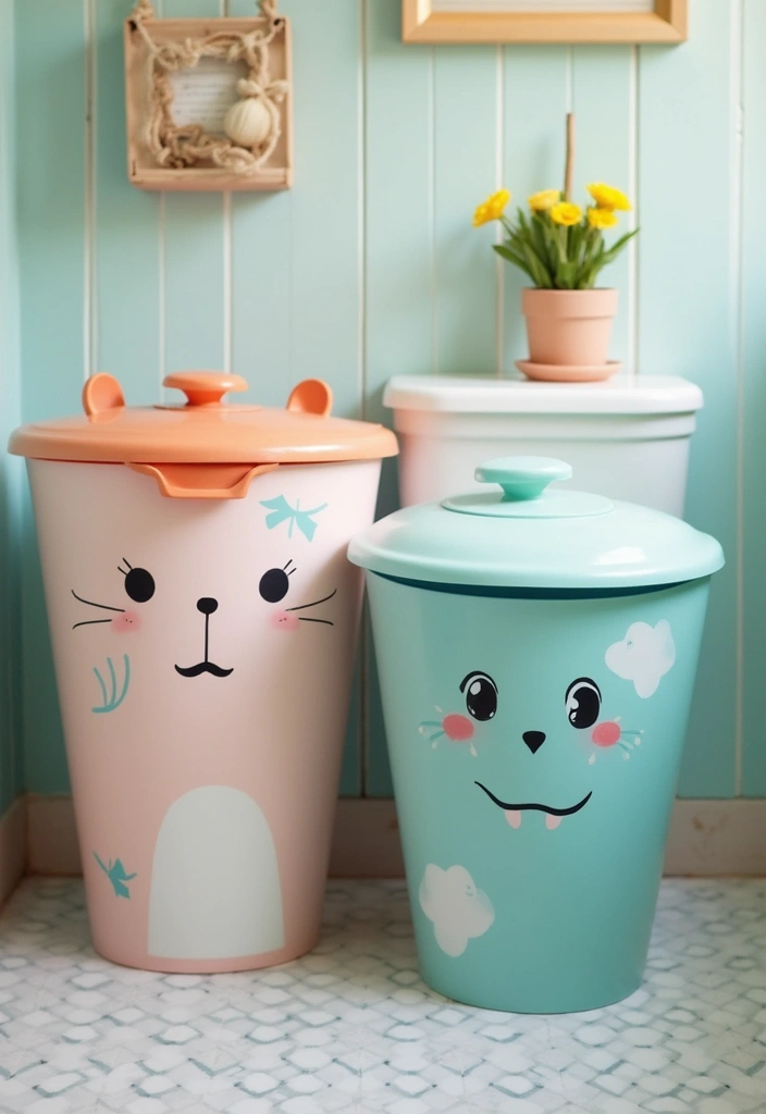 28 Whimsical Bathroom Ideas That Feel Magical 16 28 Whimsical Bathroom Ideas That Feel Magical - 15. Charming Waste Bins