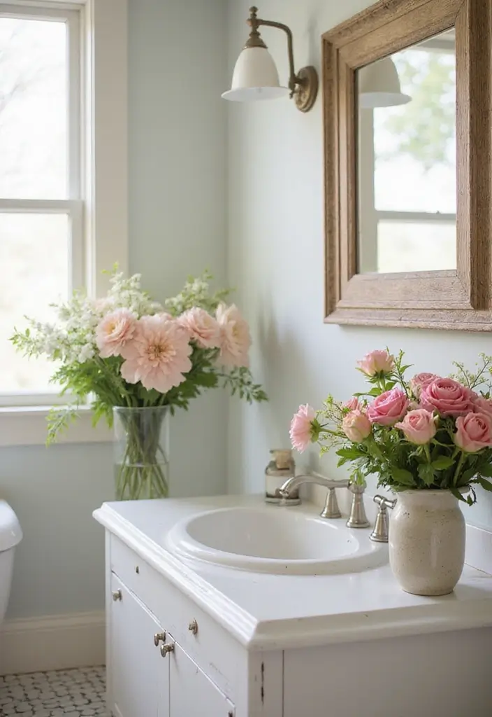 28 Whimsical Bathroom Ideas That Feel Magical 18 28 Whimsical Bathroom Ideas That Feel Magical - 17. Floral Arrangements