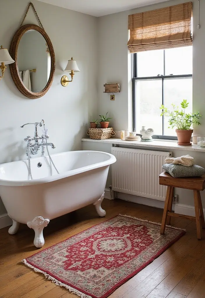28 Whimsical Bathroom Ideas That Feel Magical 22 28 Whimsical Bathroom Ideas That Feel Magical - 21. Vintage Rugs