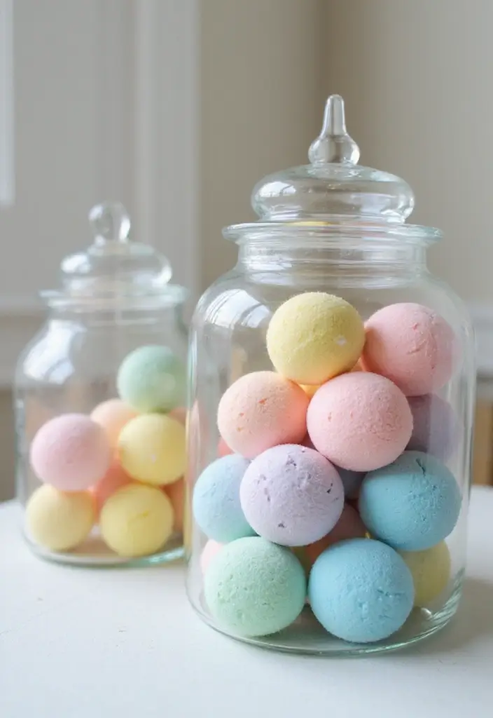 28 Whimsical Bathroom Ideas That Feel Magical 23 28 Whimsical Bathroom Ideas That Feel Magical - 22. Lovely Bath Bomb Jar Displays