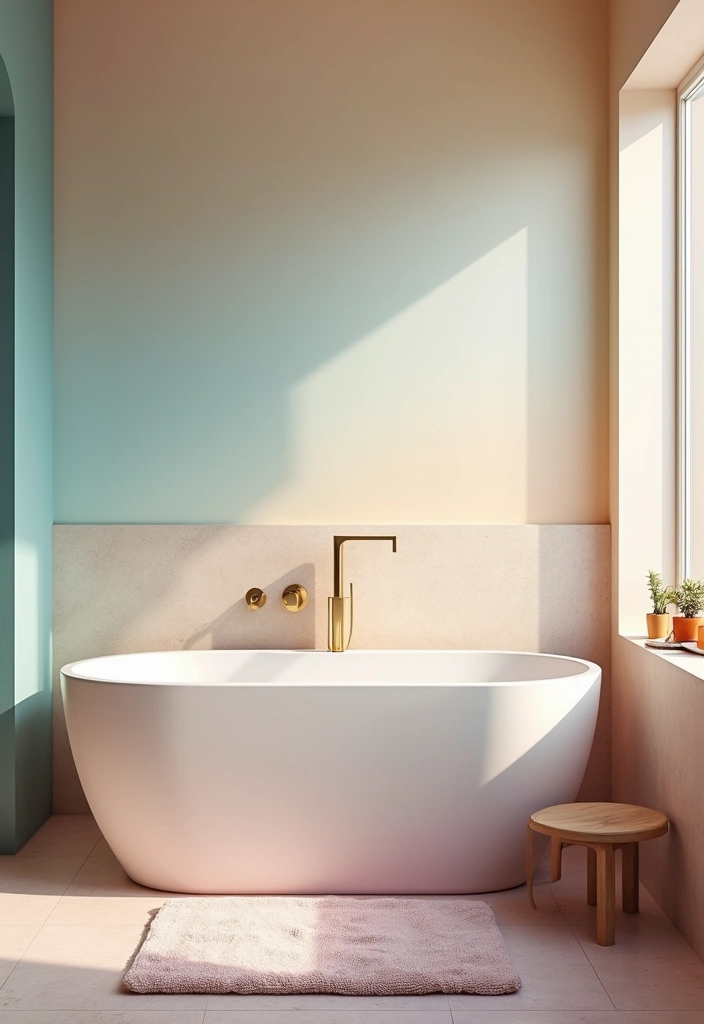 29 ACNH Bathroom Ideas for Cozy Island Homes 23 29 ACNH Bathroom Ideas for Cozy Island Homes - 22. Soothing Color Gradients