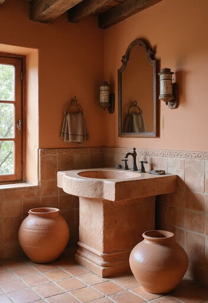 29 ACNH Bathroom Ideas for Cozy Island Homes 27 29 ACNH Bathroom Ideas for Cozy Island Homes - 26. Rustic Charm with Terracotta