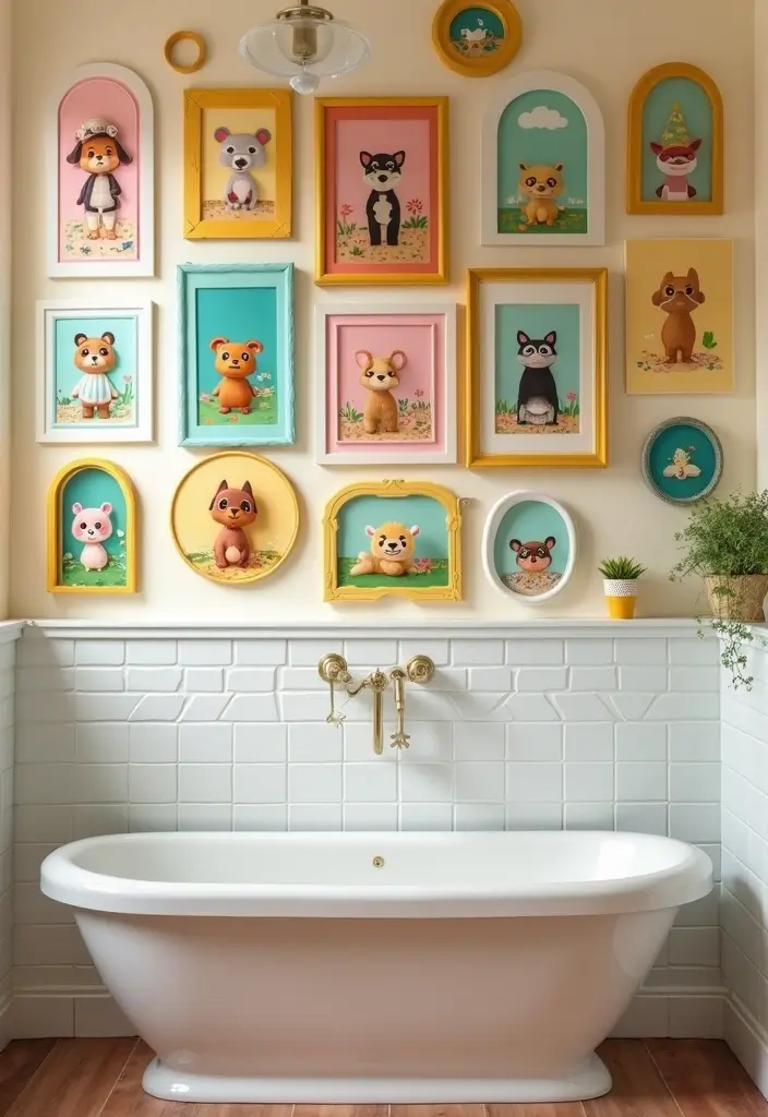 29 ACNH Bathroom Ideas for Cozy Island Homes 5 29 ACNH Bathroom Ideas for Cozy Island Homes - 4. Whimsical Wall Art