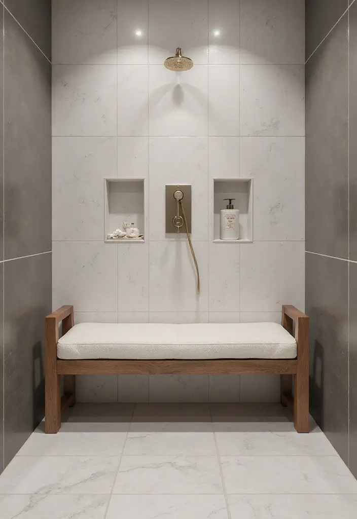 29 Bathroom Bench Ideas That Add Comfort and Functionality 15 29 Bathroom Bench Ideas That Add Comfort and Functionality - 14. Shower Bench