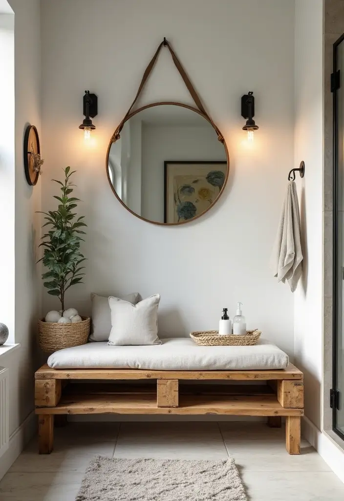 29 Bathroom Bench Ideas That Add Comfort and Functionality 18 29 Bathroom Bench Ideas That Add Comfort and Functionality - 17. DIY Pallet Bench