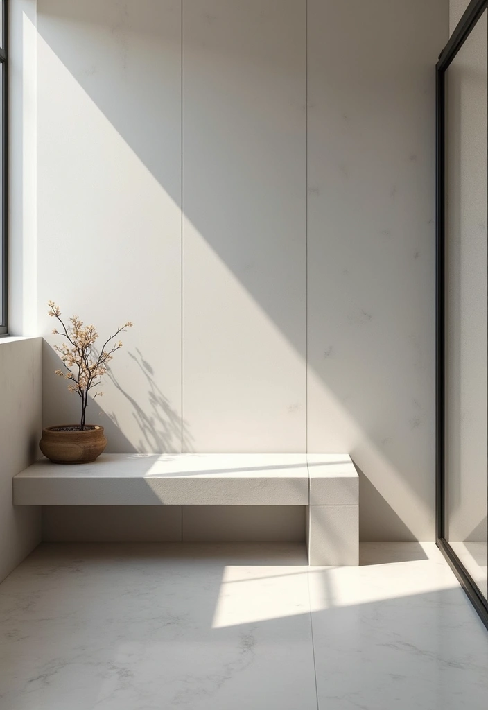 29 Bathroom Bench Ideas That Add Comfort and Functionality 3 29 Bathroom Bench Ideas That Add Comfort and Functionality - 2. Sleek Modern Bench
