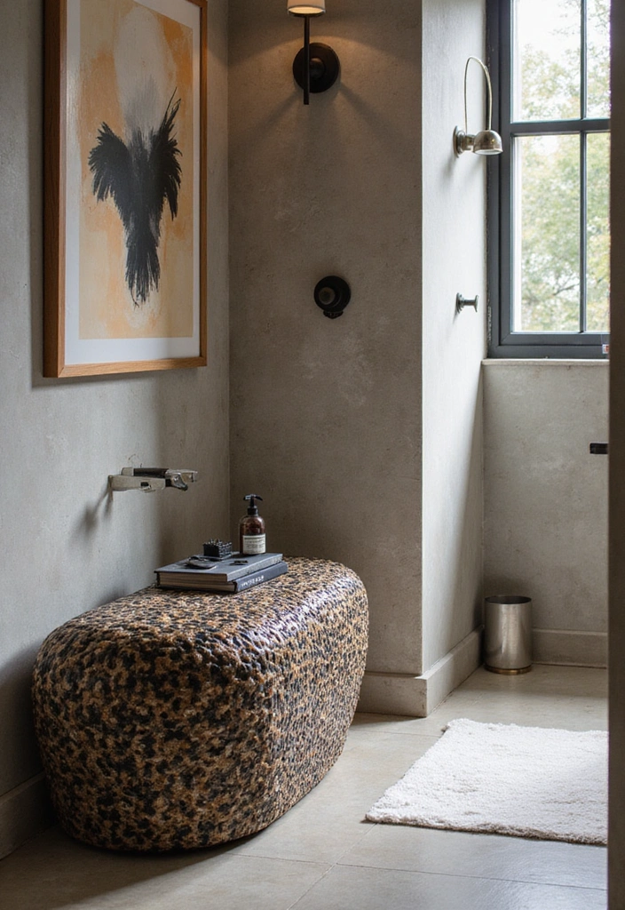 29 Bathroom Bench Ideas That Add Comfort and Functionality 25 29 Bathroom Bench Ideas That Add Comfort and Functionality - 24. Textured Bench