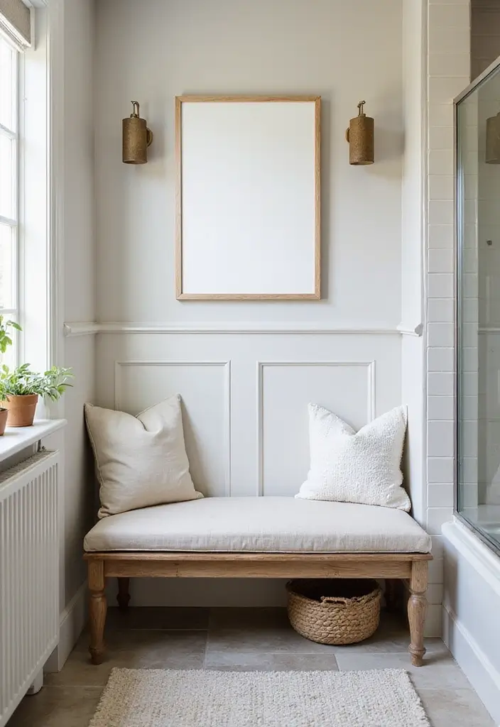 29 Bathroom Bench Ideas That Add Comfort and Functionality 26 29 Bathroom Bench Ideas That Add Comfort and Functionality - 25. DIY Cushioned Bench