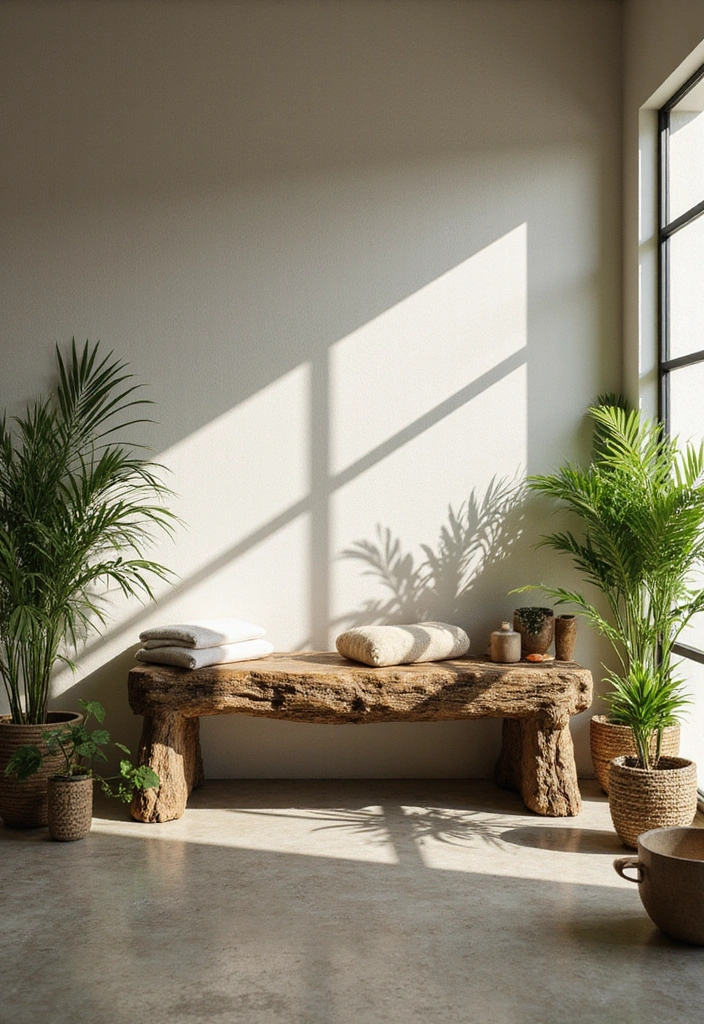 29 Bathroom Bench Ideas That Add Comfort and Functionality 29 29 Bathroom Bench Ideas That Add Comfort and Functionality - 28. Outdoor-inspired Bench