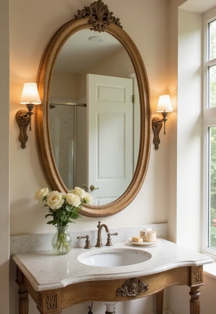 29 Bathroom Circle Mirror Designs That Feel Minimal - 4. Vintage-Inspired Circular Mirror