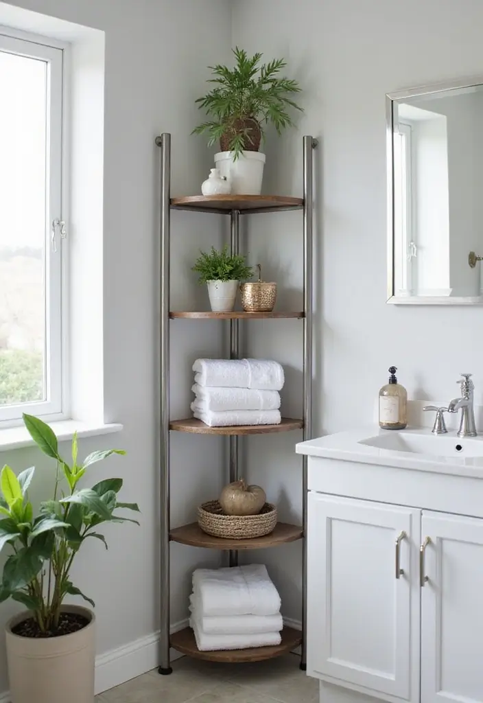 29 Bathroom Corner Decor Ideas That Utilize Every Space 2 29 Bathroom Corner Decor Ideas That Utilize Every Space - 1. Corner Shelving Units
