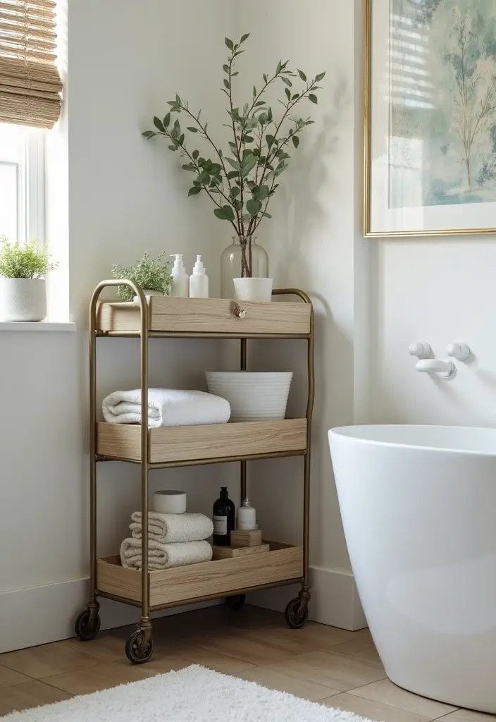 29 Bathroom Corner Decor Ideas That Utilize Every Space 16 29 Bathroom Corner Decor Ideas That Utilize Every Space - 15. Corner Storage Trolleys