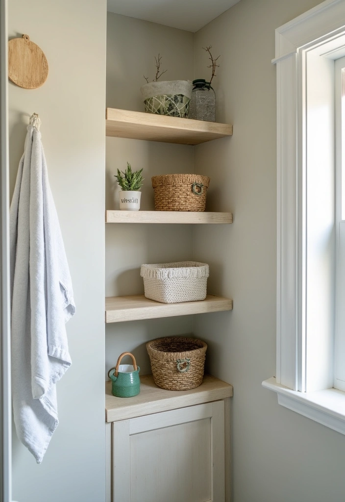 29 Bathroom Corner Decor Ideas That Utilize Every Space 22 29 Bathroom Corner Decor Ideas That Utilize Every Space - 21. Corner Shelving with Baskets