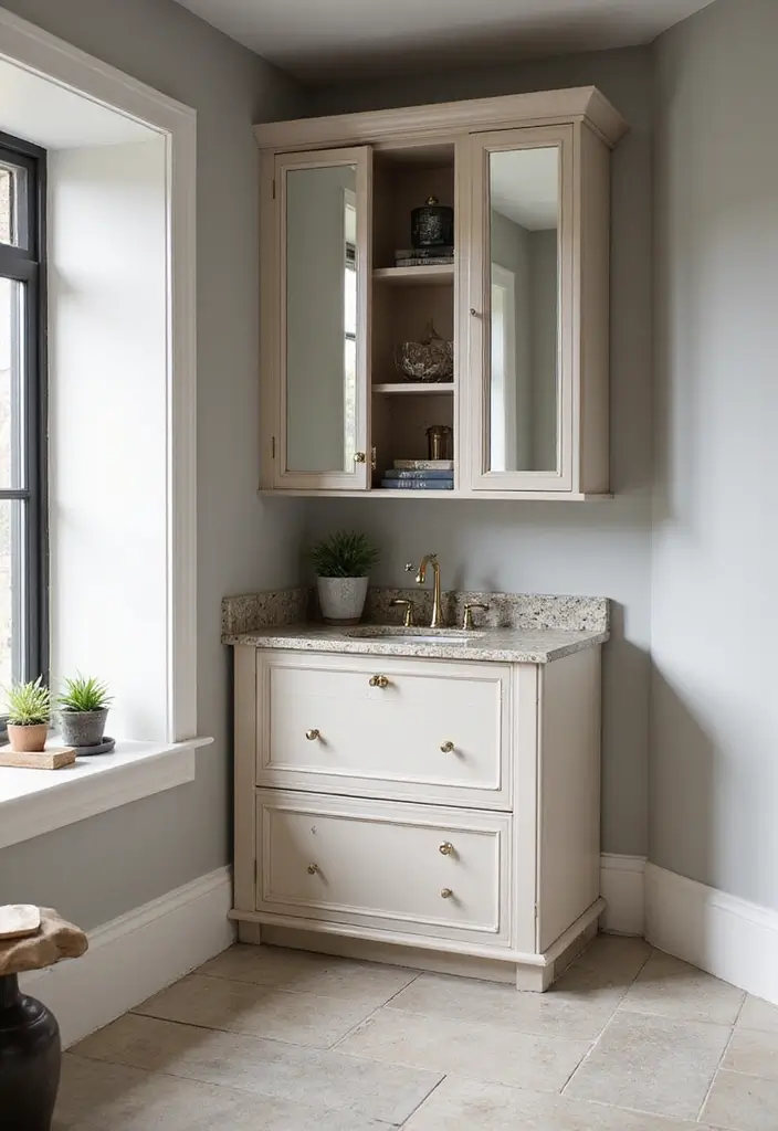 29 Bathroom Corner Decor Ideas That Utilize Every Space 25 29 Bathroom Corner Decor Ideas That Utilize Every Space - 24. Corner Cabinets with Mirrors