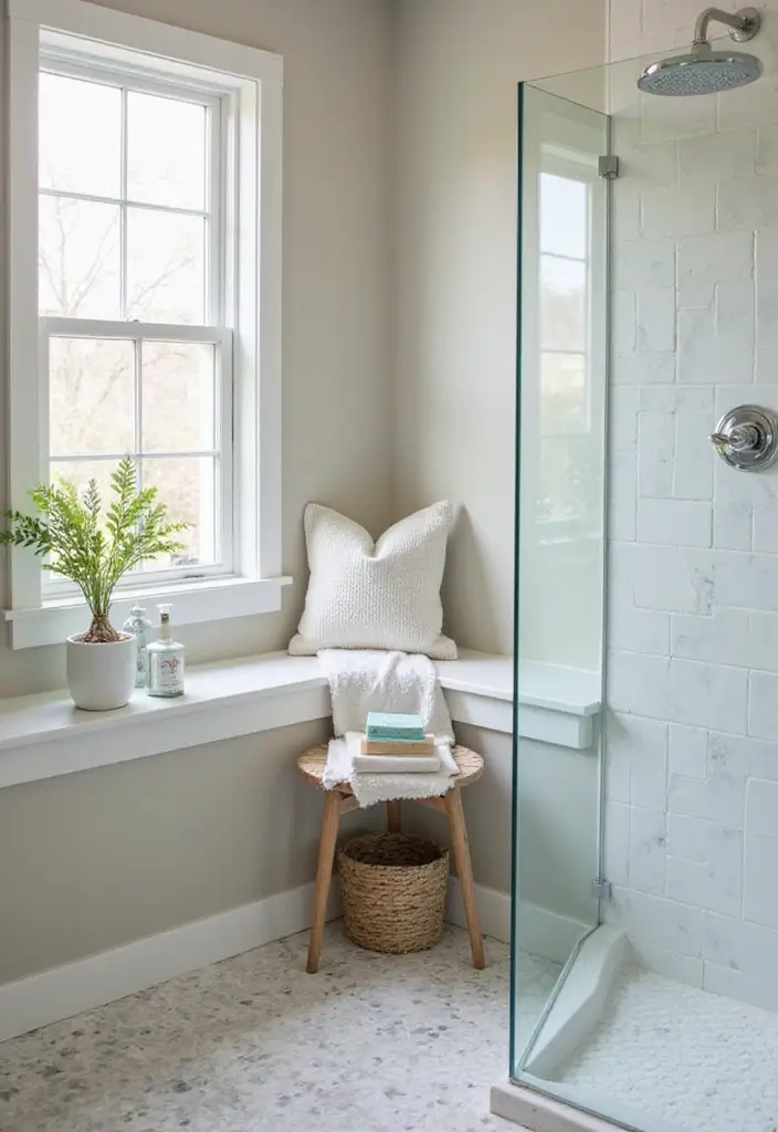 29 Bathroom Corner Decor Ideas That Utilize Every Space 29 29 Bathroom Corner Decor Ideas That Utilize Every Space - 28. Corner Shower Bench