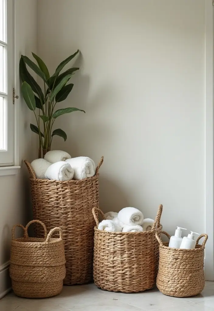 29 Bathroom Corner Decor Ideas That Utilize Every Space 8 29 Bathroom Corner Decor Ideas That Utilize Every Space - 7. Decorative Baskets