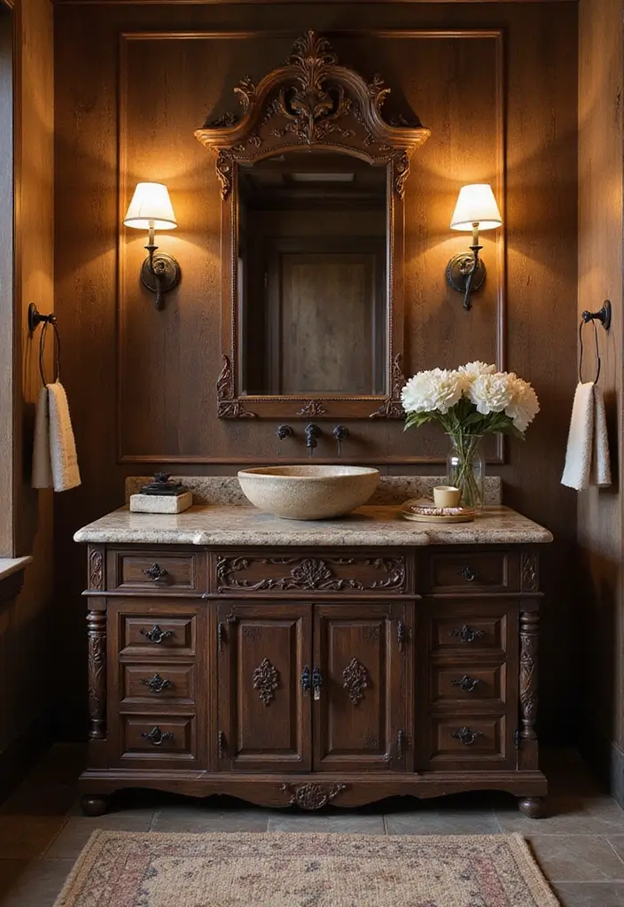 29 Bathroom Dark Wood Designs That Feel Rich and Cozy 2 29 Bathroom Dark Wood Designs That Feel Rich and Cozy - 1. Elegant Dark Wood Vanity